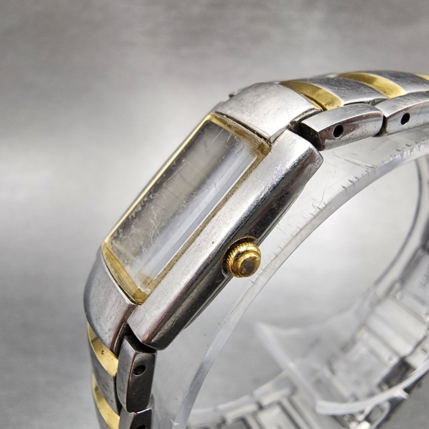 Seiko Tank Watch Women 15mm Silver Dial Two Tone Rectangle 2E200AG0 New Battery2