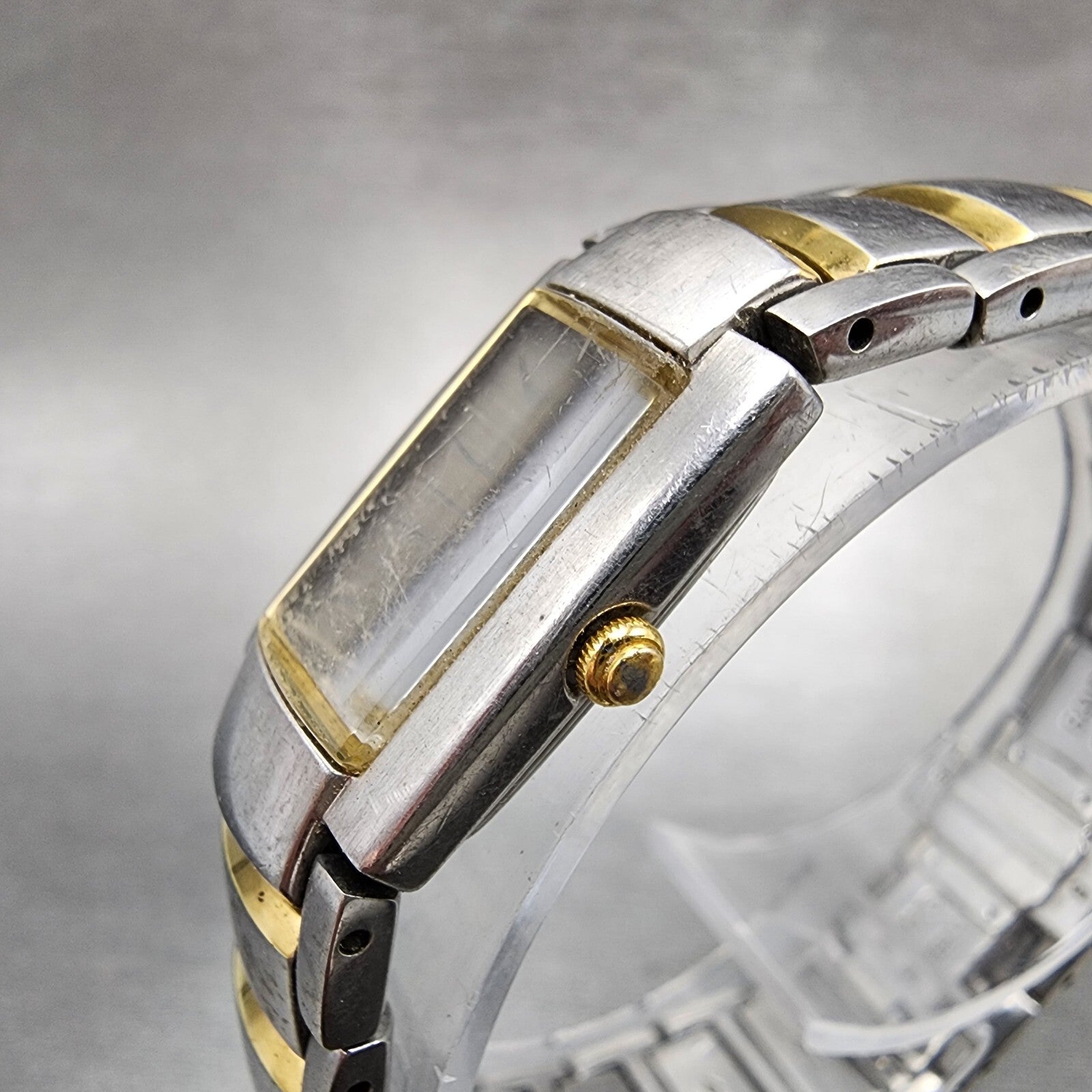 Seiko Tank Watch Women 15mm Silver Dial Two Tone Rectangle 2E200AG0 New Battery2
