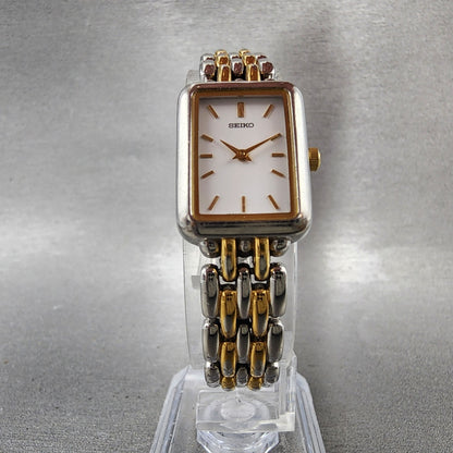 Seiko Tank Watch Women 17mm White Dial Two Tone Rectangle V4006179 New Battery5