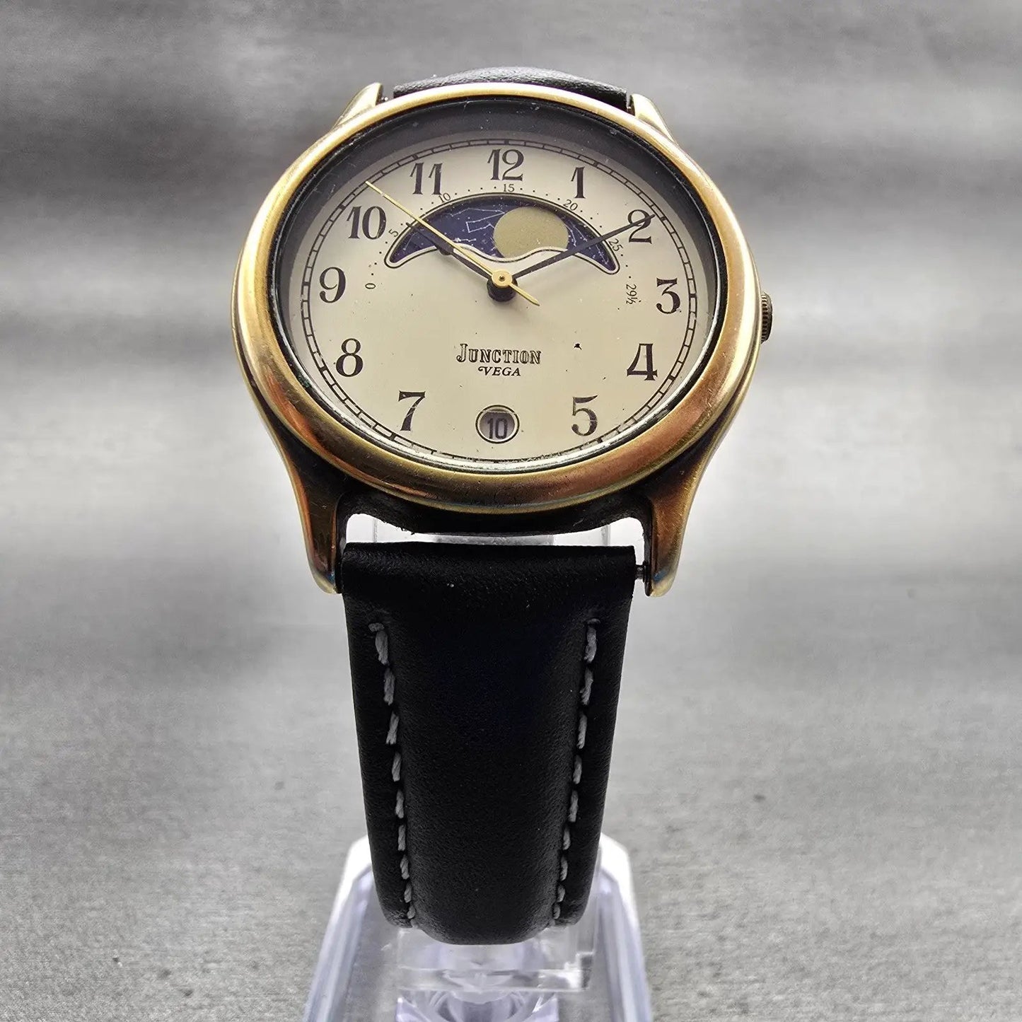 Citizen Vega Junction Moon Phase Watch Men 32mm Champagne Dial Gold Tone NewBat6