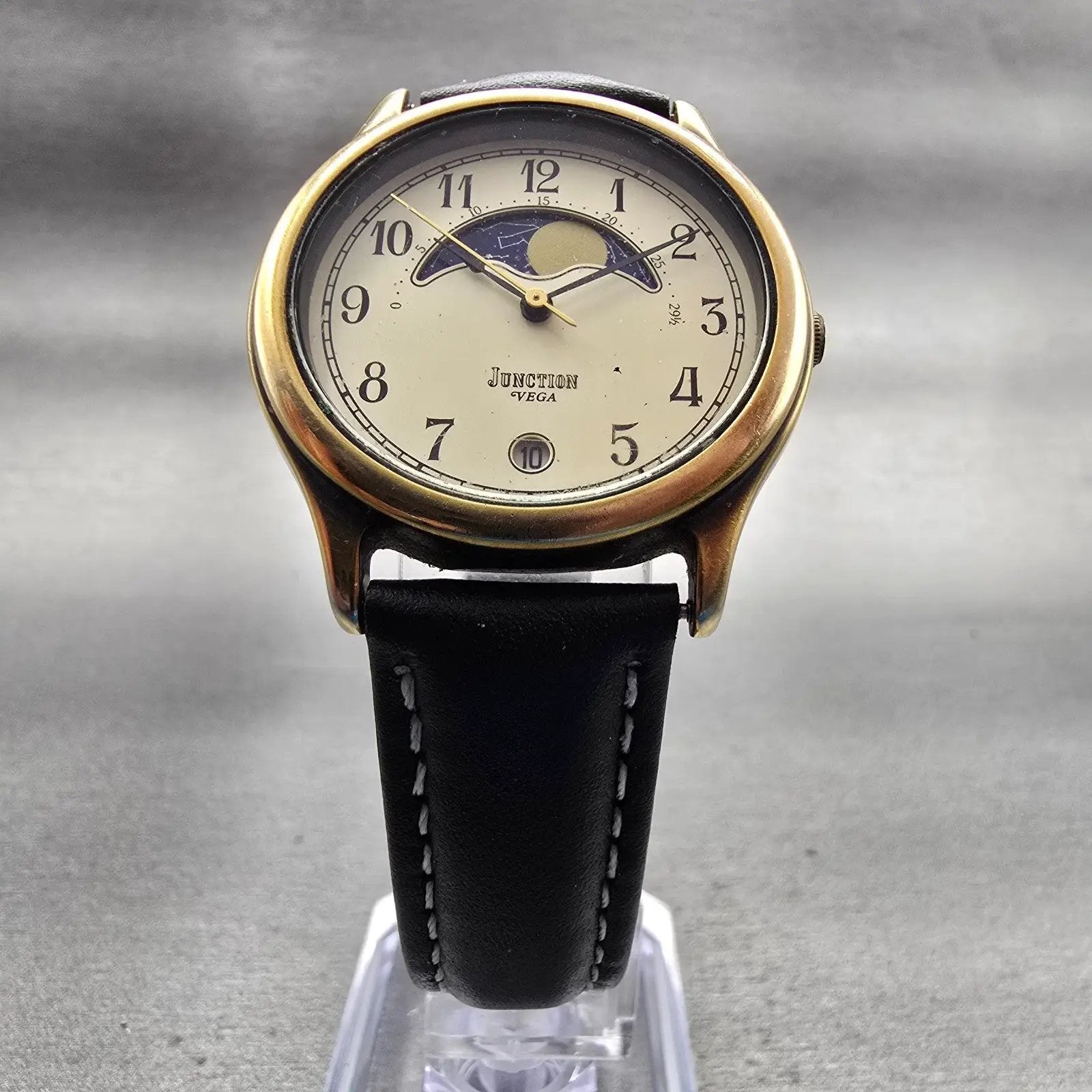 Citizen Vega Junction Moon Phase Watch Men 32mm Champagne Dial Gold Tone NewBat6