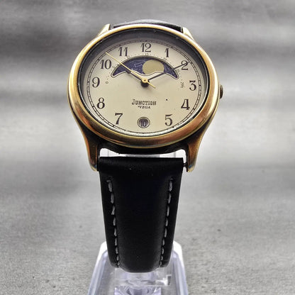 Citizen Vega Junction Moon Phase Watch Men 32mm Champagne Dial Gold Tone NewBat6