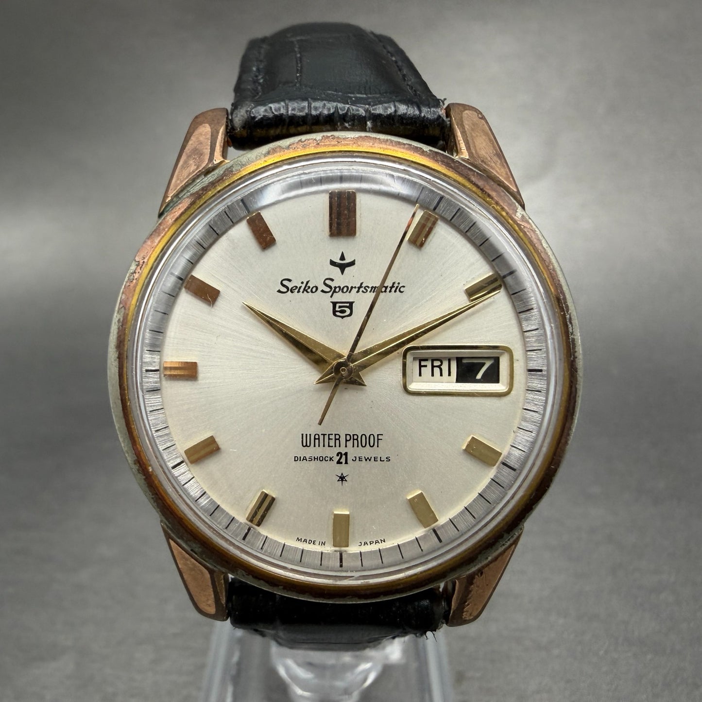 Seiko Sports Matic 5 Watch Men 36mm Silver Dial Gold Tone Daydate 417970 Runs0