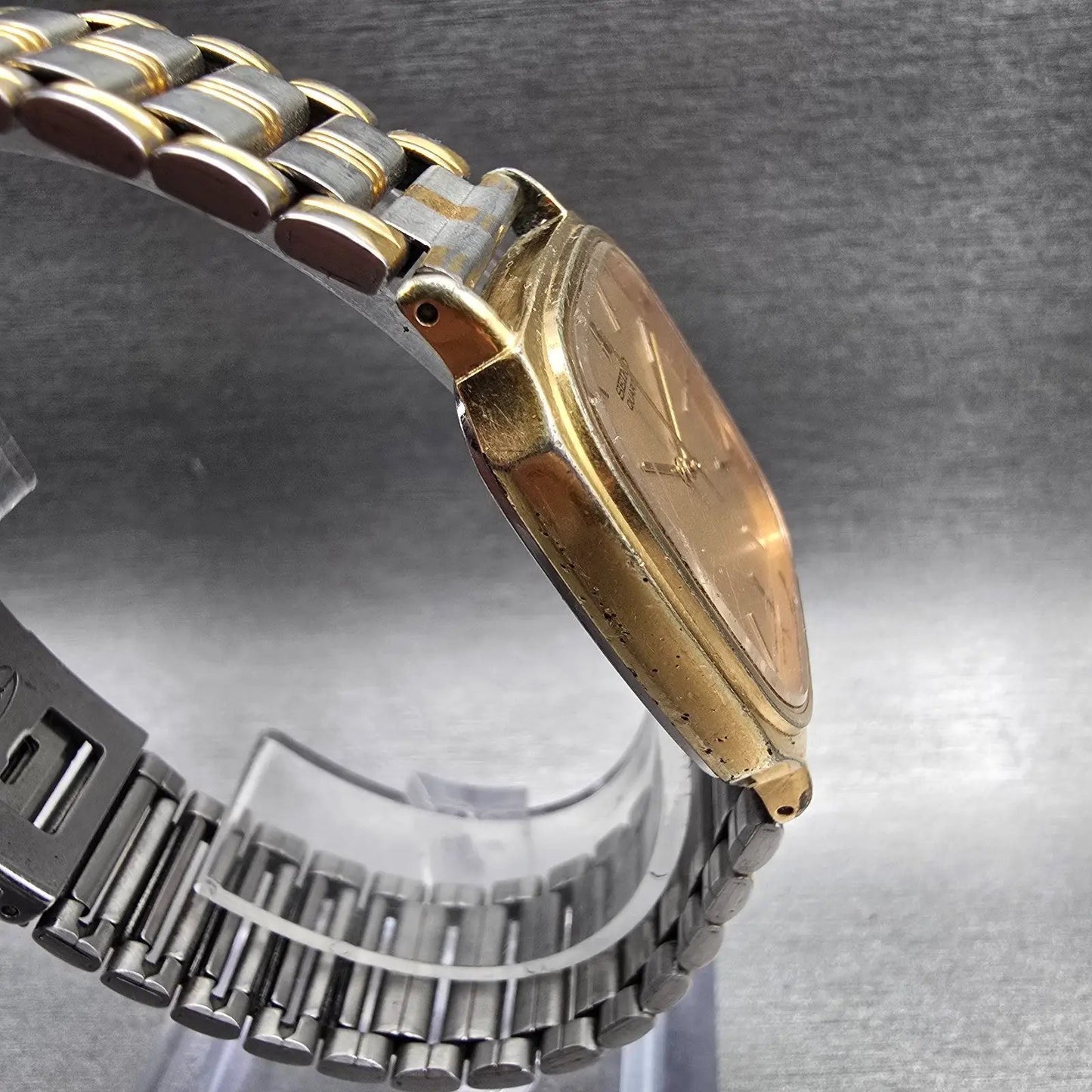 Seiko Tank Watch Men 27mm Gold Dial Gold Tone Rectangle 7431-5440 New Battery3