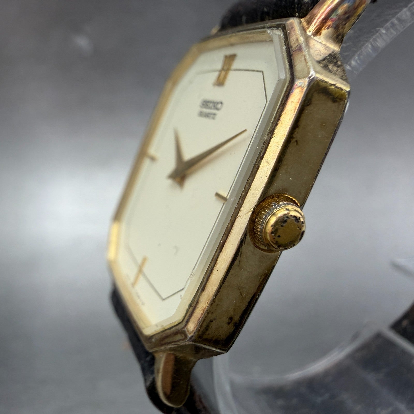 Seiko Watch Men 28mm Cream Dial Gold Tone Octagon Vintage 6430-5179 New Battery2