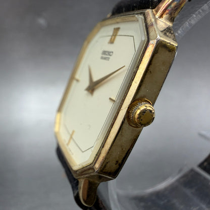 Seiko Watch Men 28mm Cream Dial Gold Tone Octagon Vintage 6430-5179 New Battery2