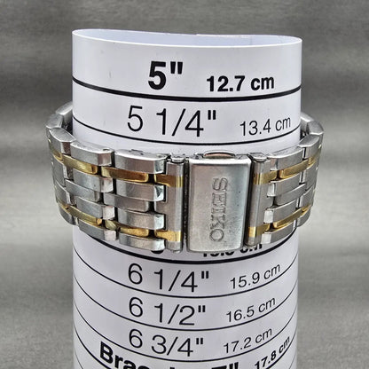 Seiko Watch Men 38mm White Dial Two Tone Daydate Round V743-8B29 New Battery VTG9