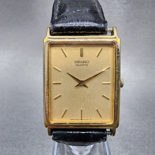 Seiko Tank Watch Men 25mm Champagne Dial Gold Tone 5y30-5a00 New Battery READ!!!