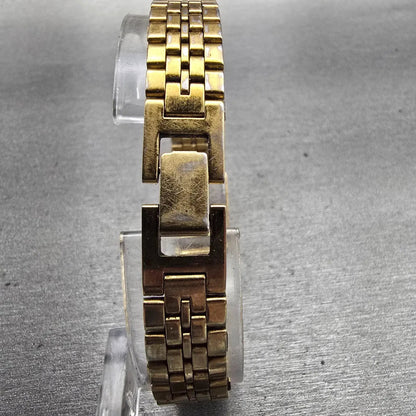 Seiko Watch Women 14mm Black Dial Gold Tone Rectangle 1F20-5B89 New Battery VTG7