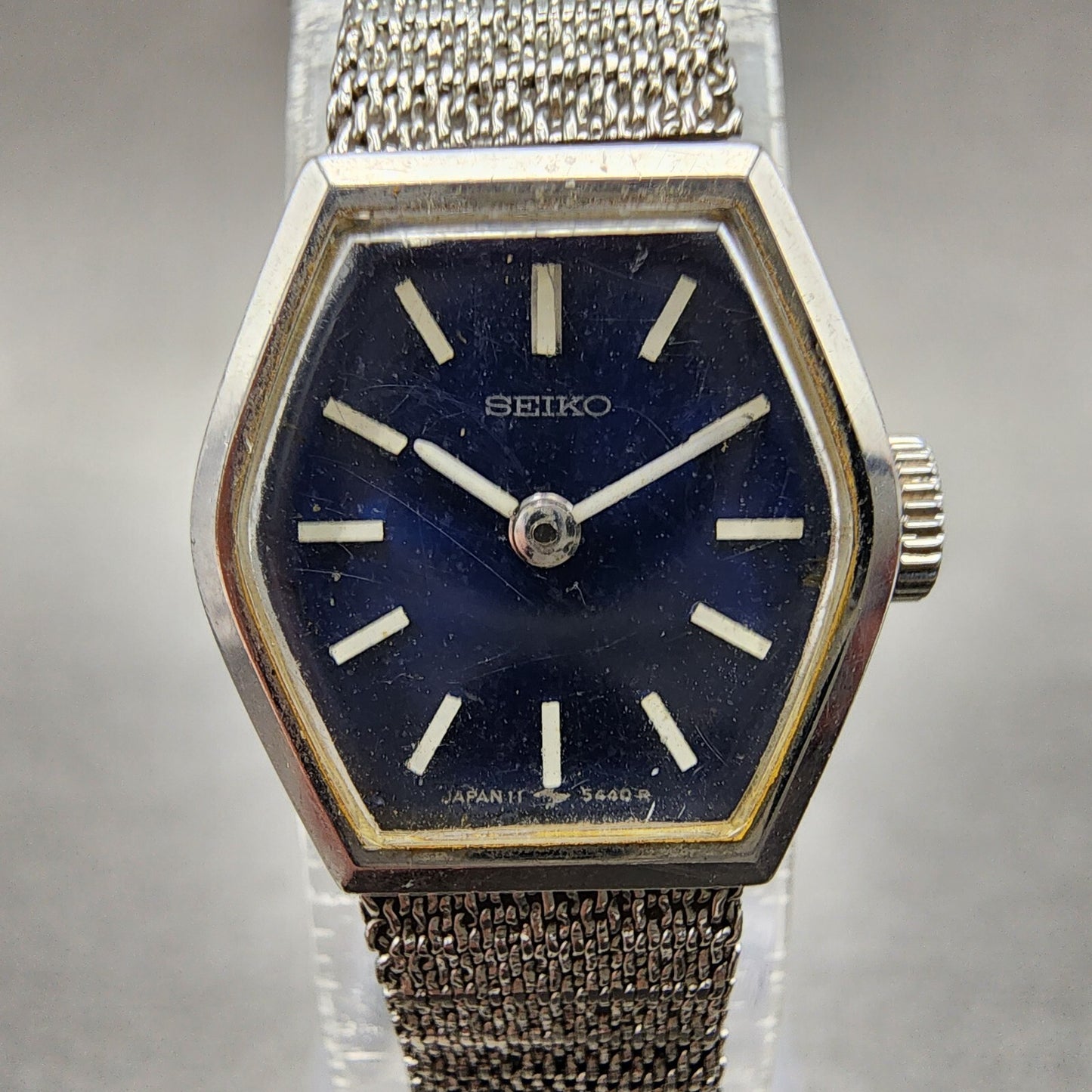 Seiko Watch Women 16mm Blue Dial Silver Tone Manual Hexagon 115199 Runs1