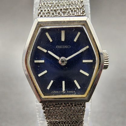 Seiko Watch Women 16mm Blue Dial Silver Tone Manual Hexagon 115199 Runs1
