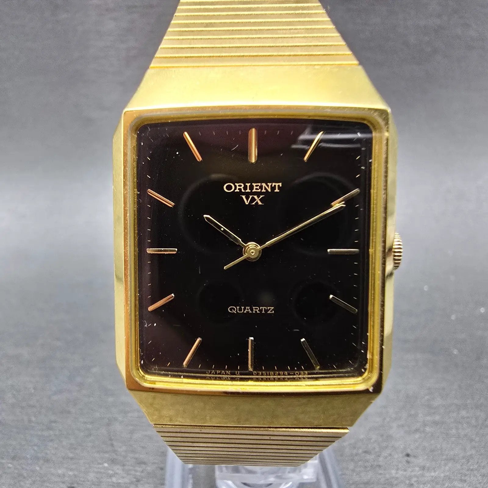 Orient VX Tank Watch Men 28mm Brown Dial Gold Tone Rectangle New Battery0