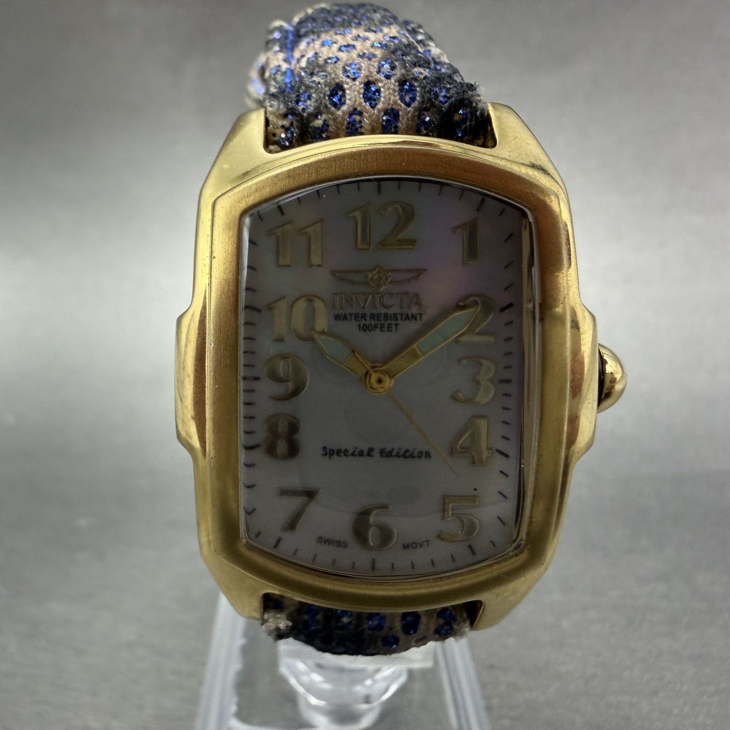 Invicta Lupah Watch Women 29mm MOP Dial Gold Tone Oval 5605 New Battery Blue0
