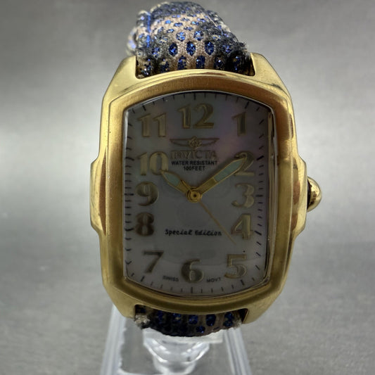 Invicta Lupah Watch Women 29mm MOP Dial Gold Tone Oval 5605 New Battery Blue0