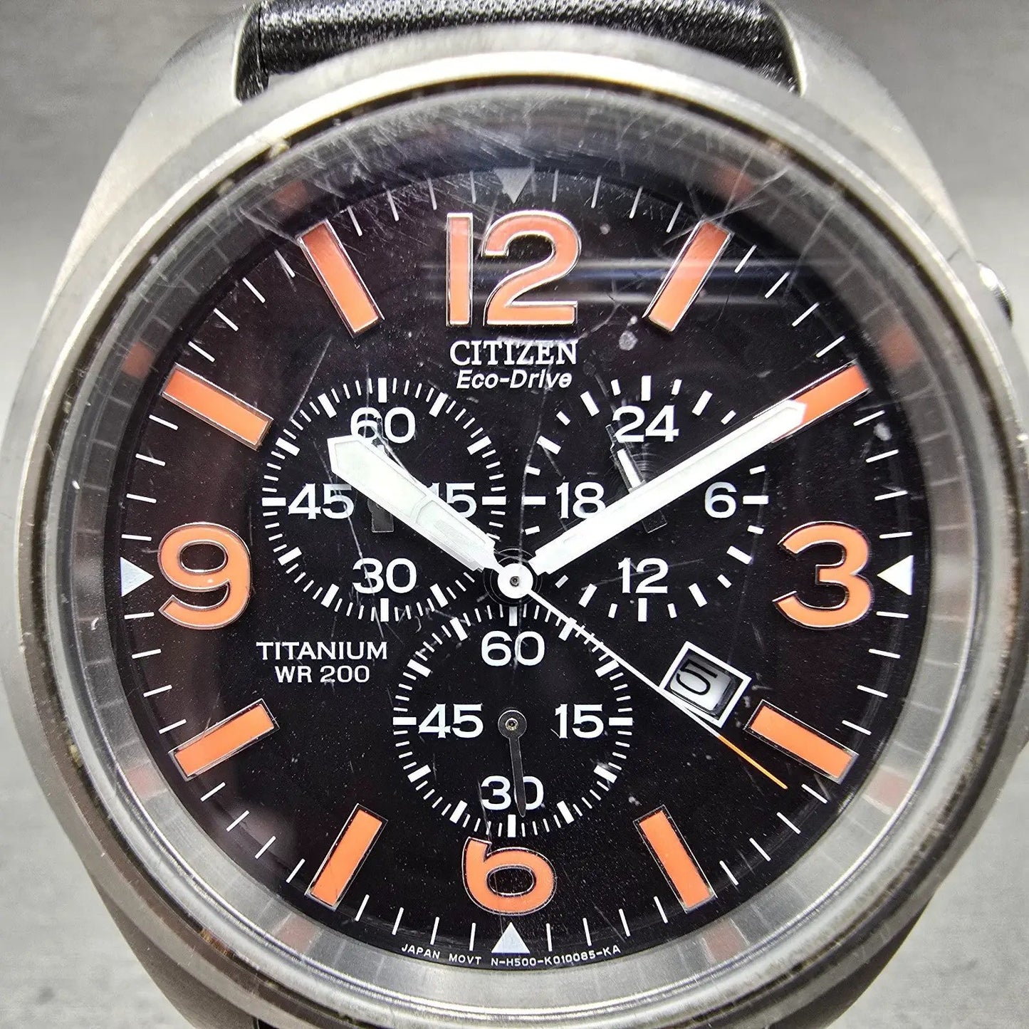 Citizen Eco-Drive Chronograph Watch Men 43mm Black Dial Titanium Date Round Runs1