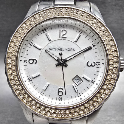 Michael Kors Madison Watch Women 33mm MOP Dial Silver Tone Date MK-5401 New Batt1