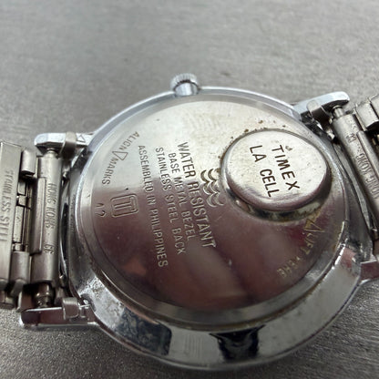 Timex Easy Reader Watch Men 33mm White Dial Silver Tone Round Daydate New Batt9