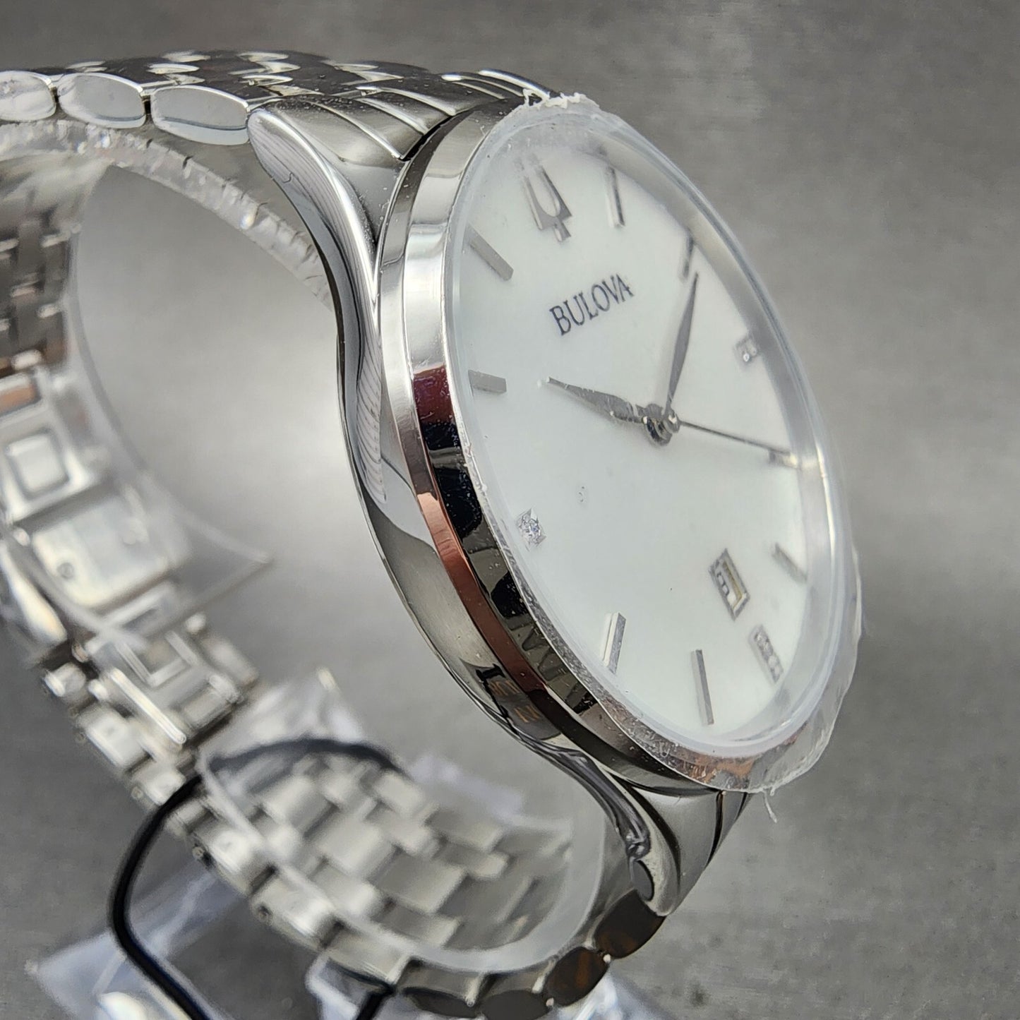 Bulova Sutton Watch Women 36mm Mop Dial Steel Diamonds Date Round 96P2203