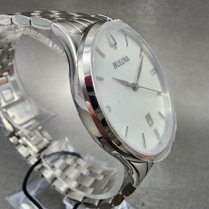 Bulova Sutton Watch Women 36mm Mop Dial Steel Diamonds Date Round 96P2203