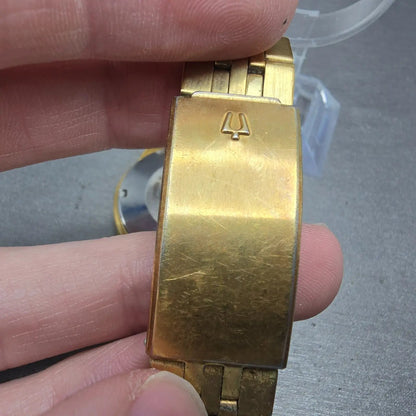 Bulova Automatic Watch Men 35mm Silver Dial Gold Tone Daydate Round N7 PARTS VTG11