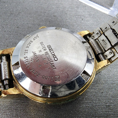 Seiko Watch Women 26mm Champange Dial Gold Tone Date Round 2622-0070 New Battery