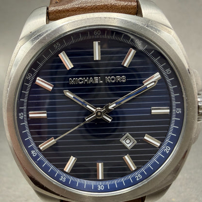 Michael Kors Bryson Watch Men 42mm Blue Dial Steel Date Round MK8631 New Battery1