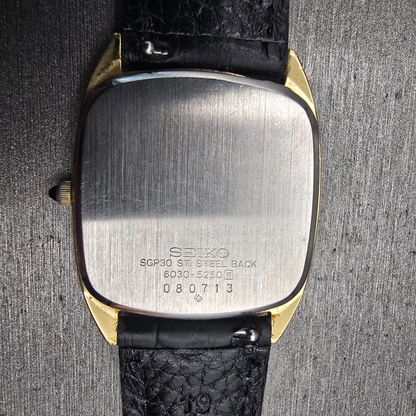 Seiko Watch Men 30mm Gold Dial Gold Tone Rectangle 6030-5250 New Battery Vintage10