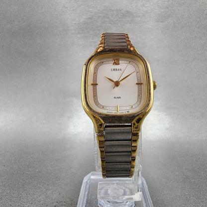 ALBA Urban Watch Women 22mm White Dial Two Tone Rectangle V8015280 New Battery5