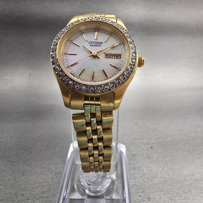 Citizen Watch Women 26mm MOP Dial Gold Tone Daydate Gemmed 1002-S044456 New Batt5