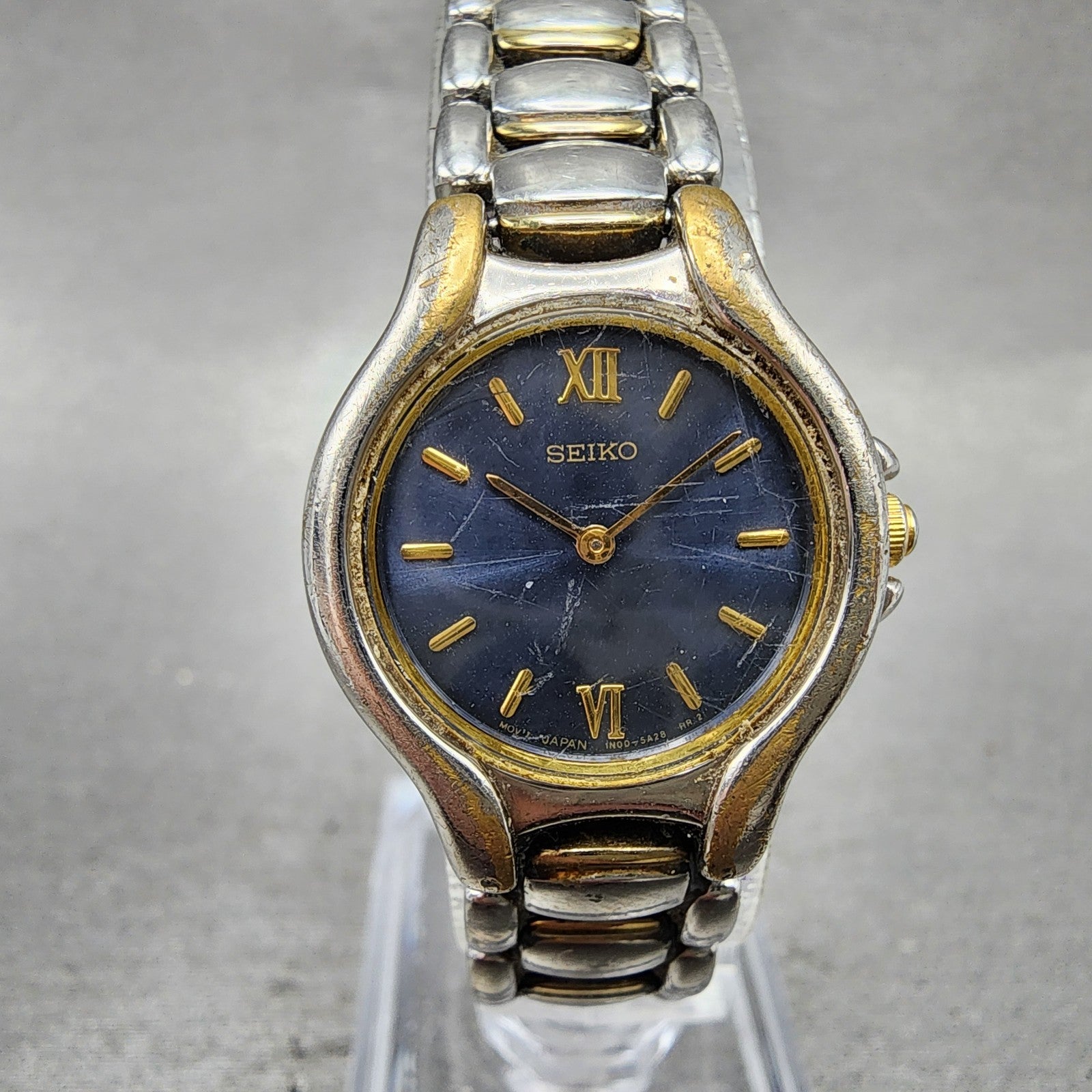 Seiko Watch Women 23mm Blue Dial Two Tone Round Vintage 1n001f10 New Battery10