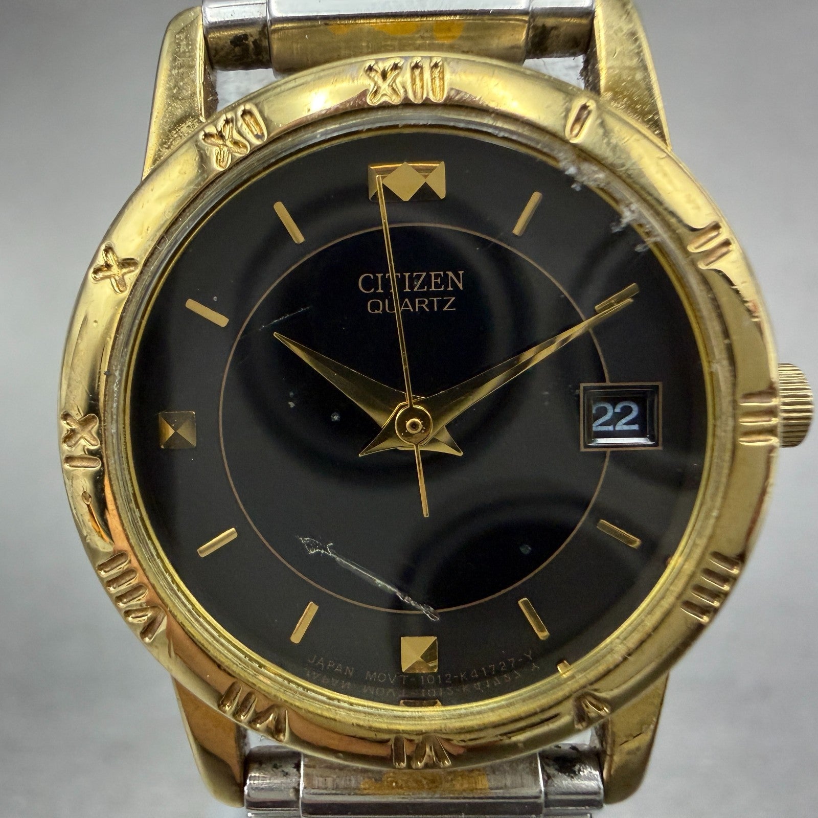 Citizen Watch Women 24mm Black Dial Gold Tone Date 1012-K13131 New Battery VTG1