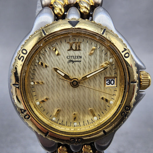 Citizen Elegance Watch Women 25mm Champagne Dial Two Tone Round New Battery0