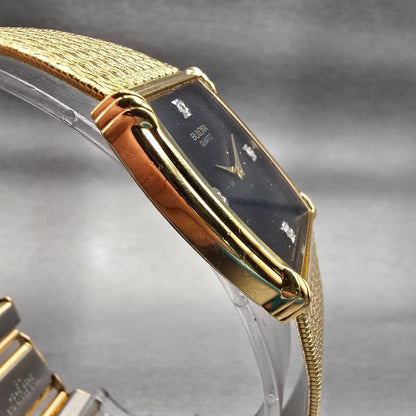 Bulova Watch Men 26mm Black Dial Gold Tone Rectangle 92N69Y New Battery Vintage3