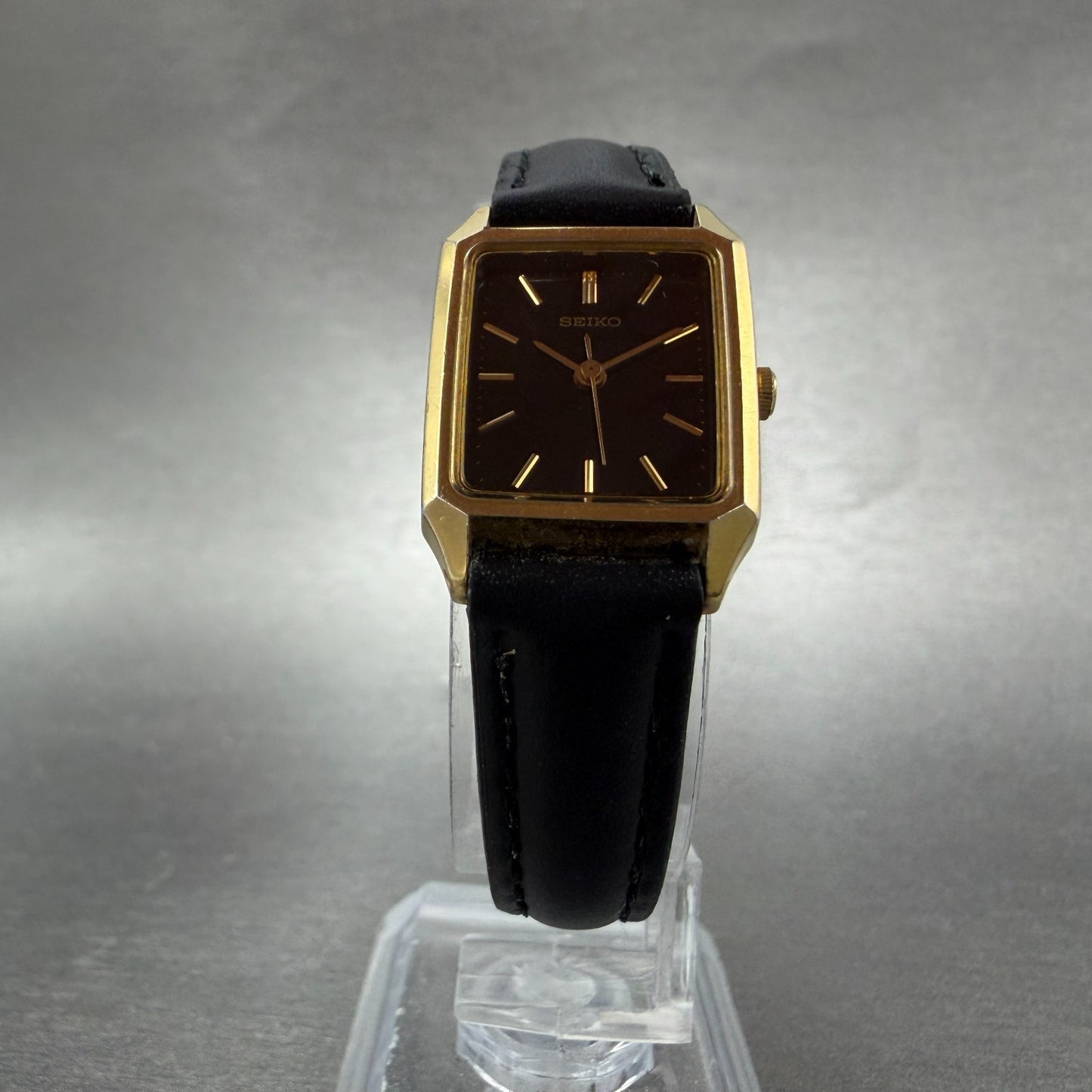 Seiko Tank Watch Women 19mm Black Dial Gold Tone Rectangle 4n21-5090 New Battery5