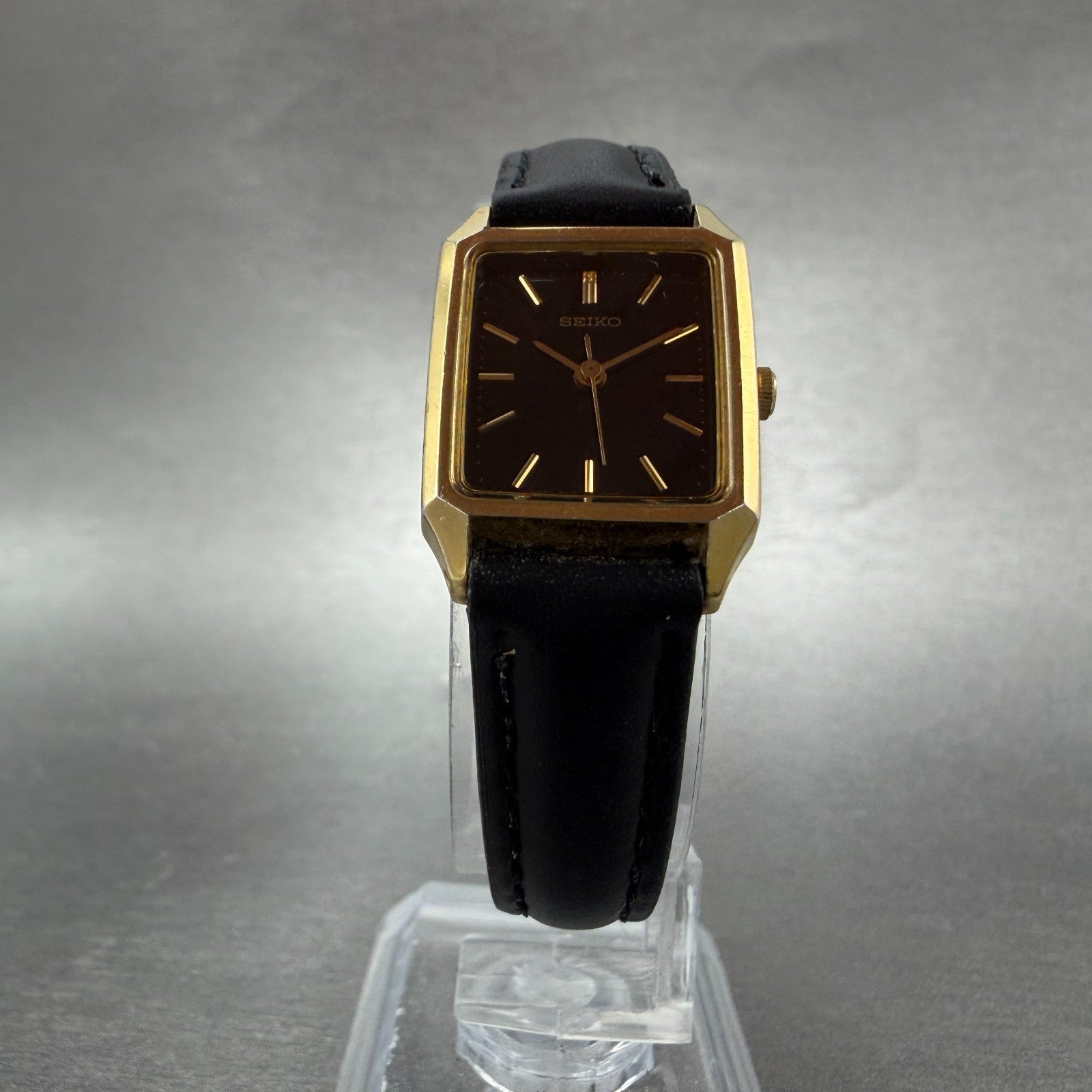 Seiko Tank Watch Women 19mm Black Dial Gold Tone Rectangle 4n21-5090 New Battery5