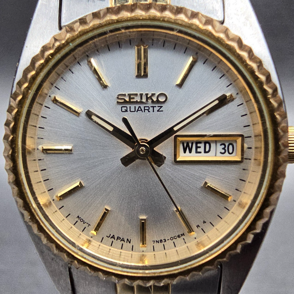 Seiko Watch Women 24mm Silver Dial Two Tone Daydate Round 7N83-0041 New Batt JP51
