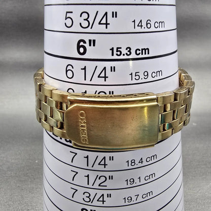 Seiko Watch Men 37mm Gold Dial Gold Tone Daydate Round 7N43-9046 New Battery VTG9