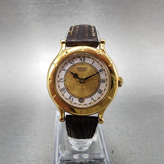 Seiko Age Of Discovery Watch Women 26mm White Dial Gold Tone Date 3Y020B09 PART0