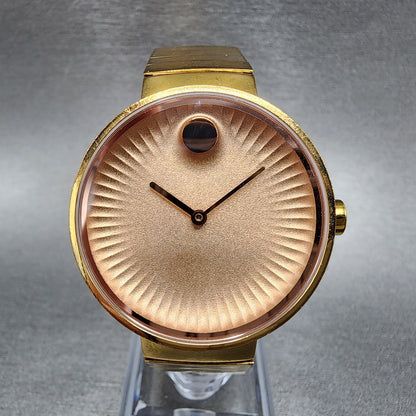 Movado EDGE Watch Women 34mm Pink Dial Rose Gold Tone Round New Battery