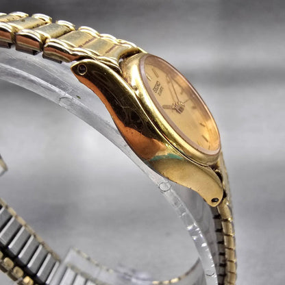 Seiko Watch Women 20mm Gold Dial Gold Tone Round 1N01-0E19 New Battery Vintage F3