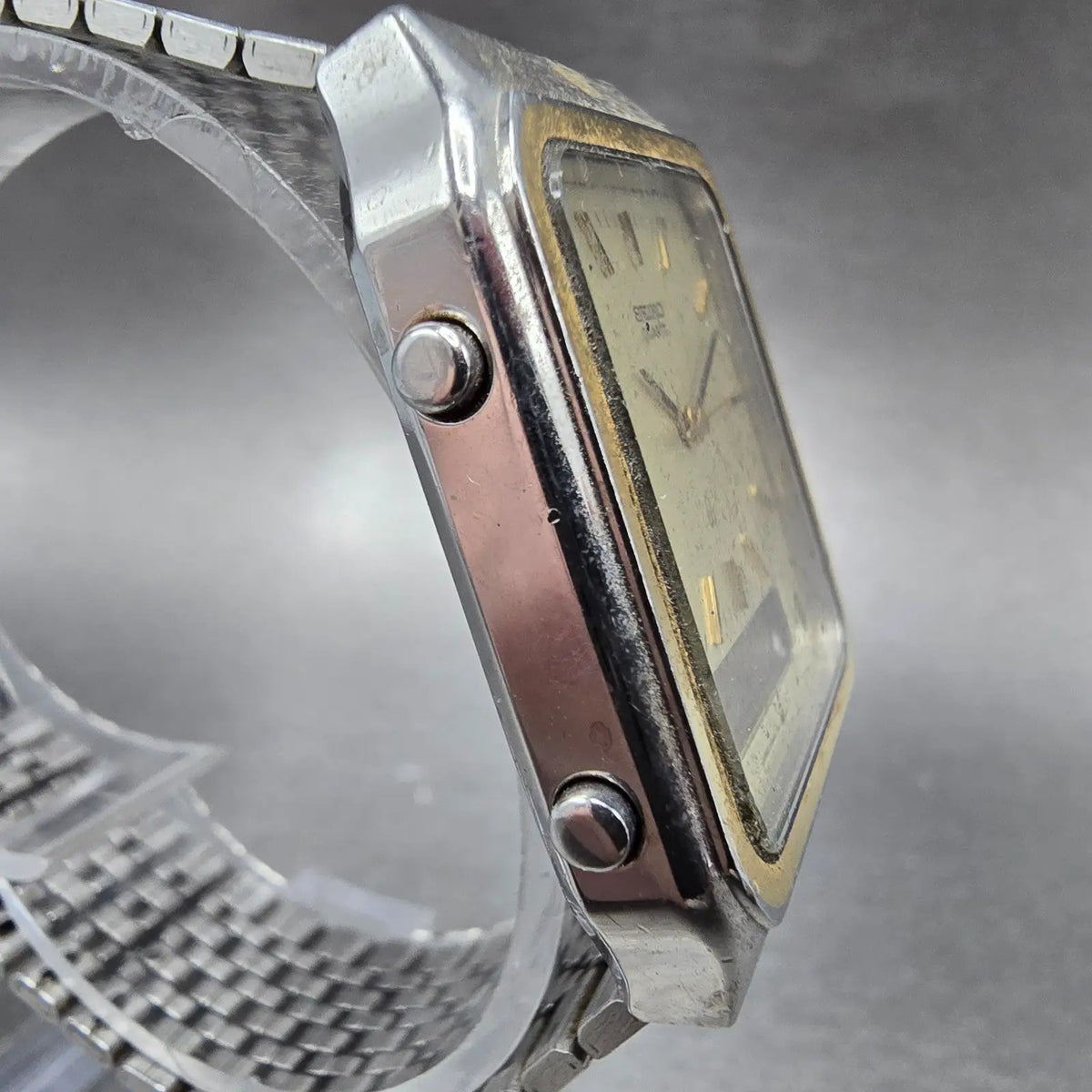Seiko Analog Digital Watch Men 31mm Champagne Dial Two Tone H449-5050 New Batt3