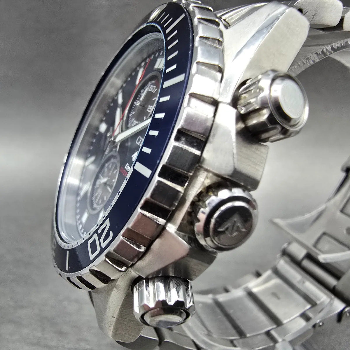 Citizen Eco-Drive Dive Chronograph Watch Men 44mm Blue Dial Steel Date Runs2