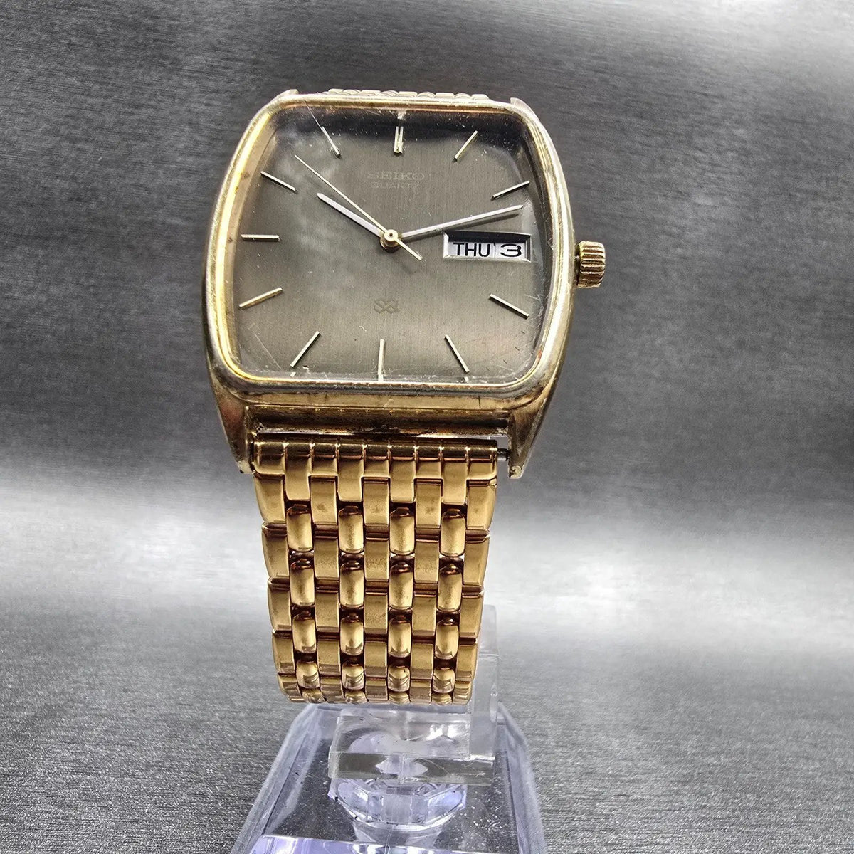Seiko SQ Tank Watch Men 31mm Brown Dial Gold Tone Daydate 2633-5029 New Battery5
