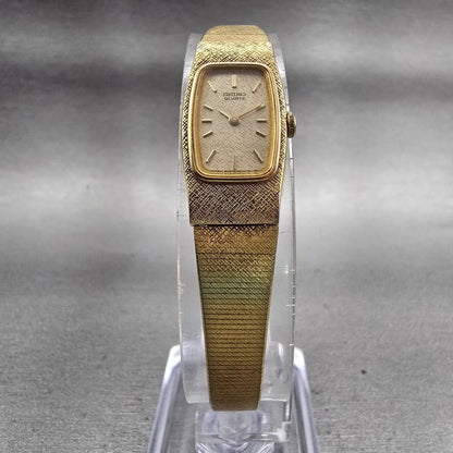 Seiko Watch Women 13mm Gold Dial Gold Tone Rectangle 2E20-6130 New Battery VTG5