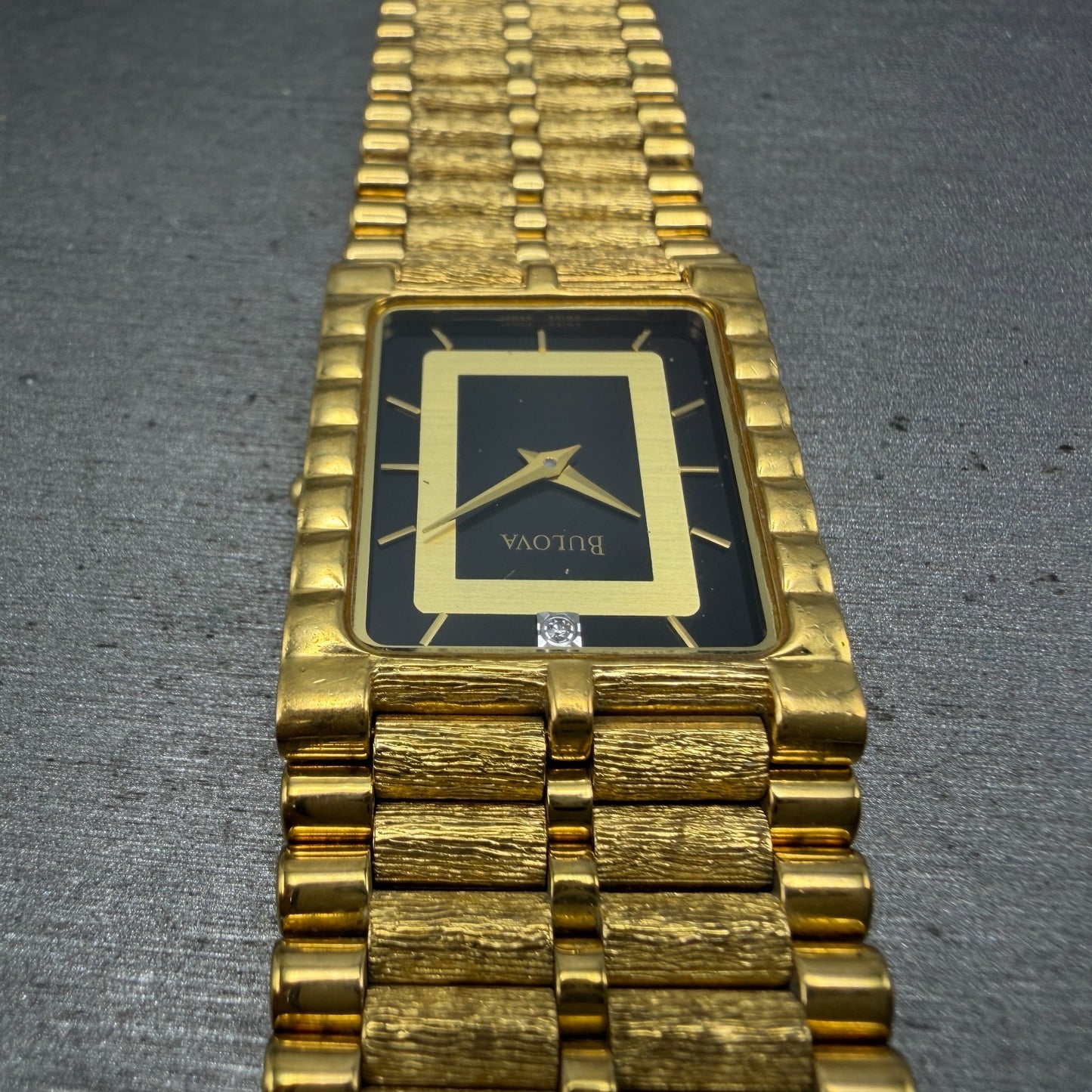 Bulova Tank Watch Men 25mm Black Dial Gold Tone READ!!!! Rectangle 92M51 New Bat4
