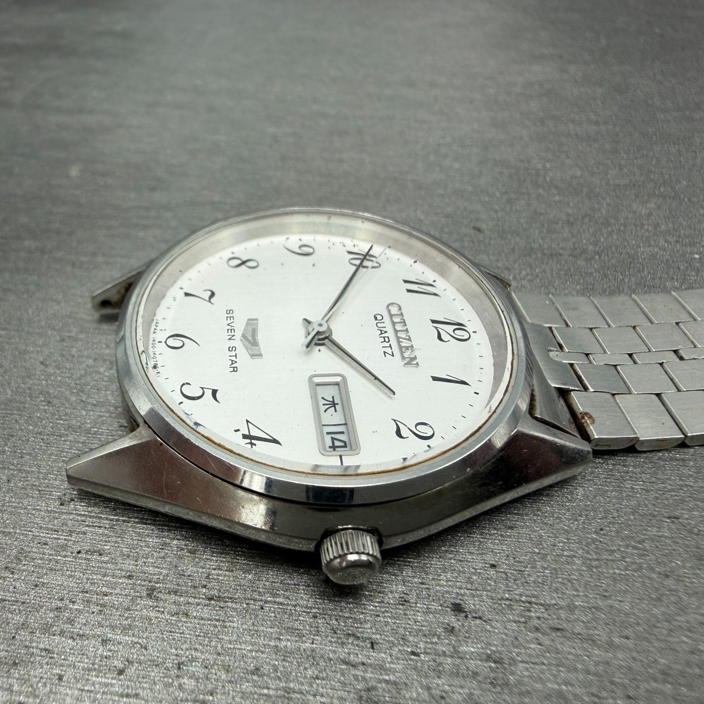 Citizen Seven Star Watch Men 35mm Silver Dial Silver Tone Daydate 4-140214 PARTS4