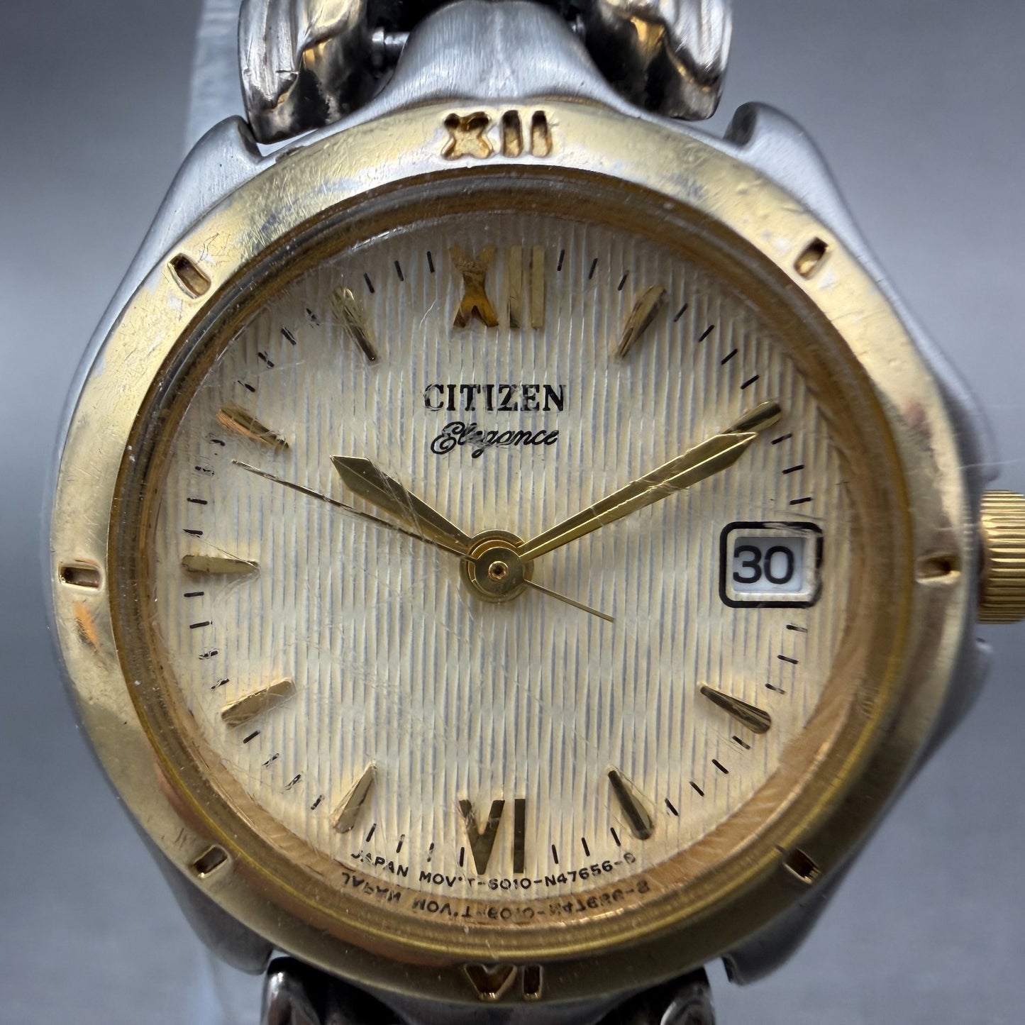 Citizen Elegance Watch Women 25mm Champagne Dial Two Tone Round New Battery ABC91