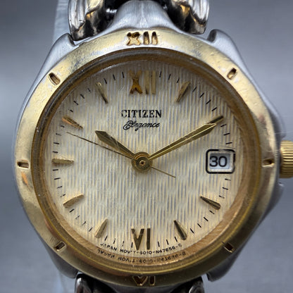 Citizen Elegance Watch Women 25mm Champagne Dial Two Tone Round New Battery ABC91