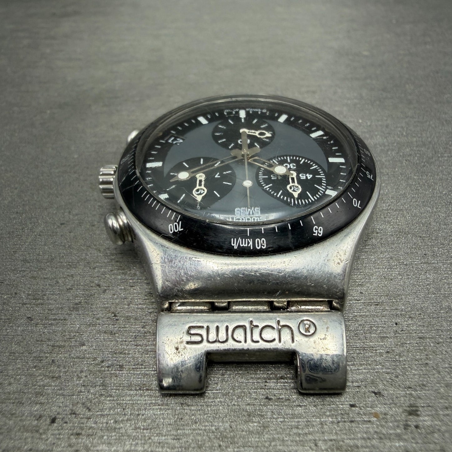 Swatch Irony Chrono Windfall Watch Men 40mm Black Dial Silver Tone New BatteryAB4