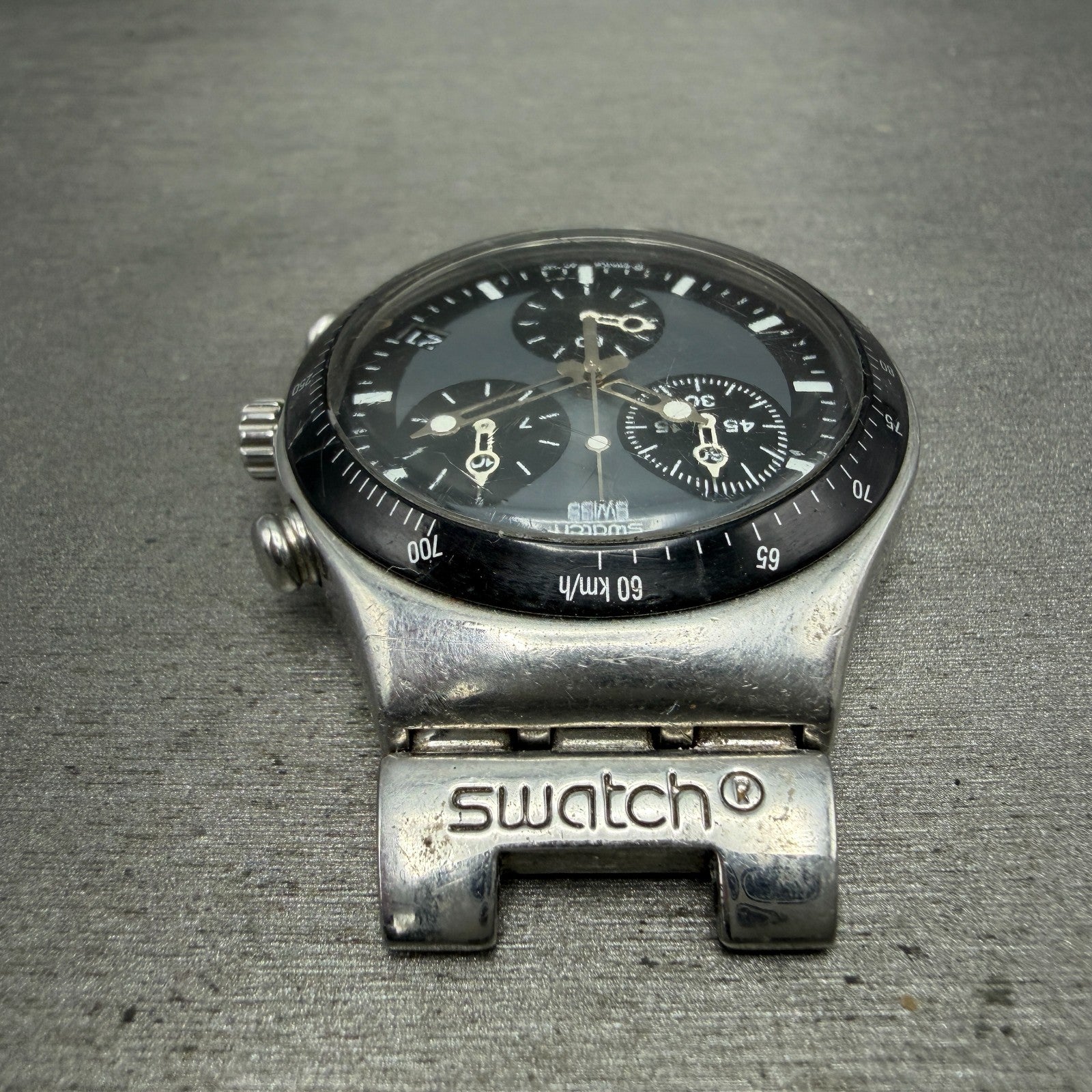 Swatch Irony Chrono Windfall Watch Men 40mm Black Dial Silver Tone New BatteryAB4